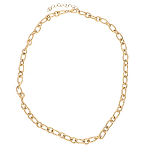 Collier maille forçat alternée 7mm - Acier Inoxydable Doré